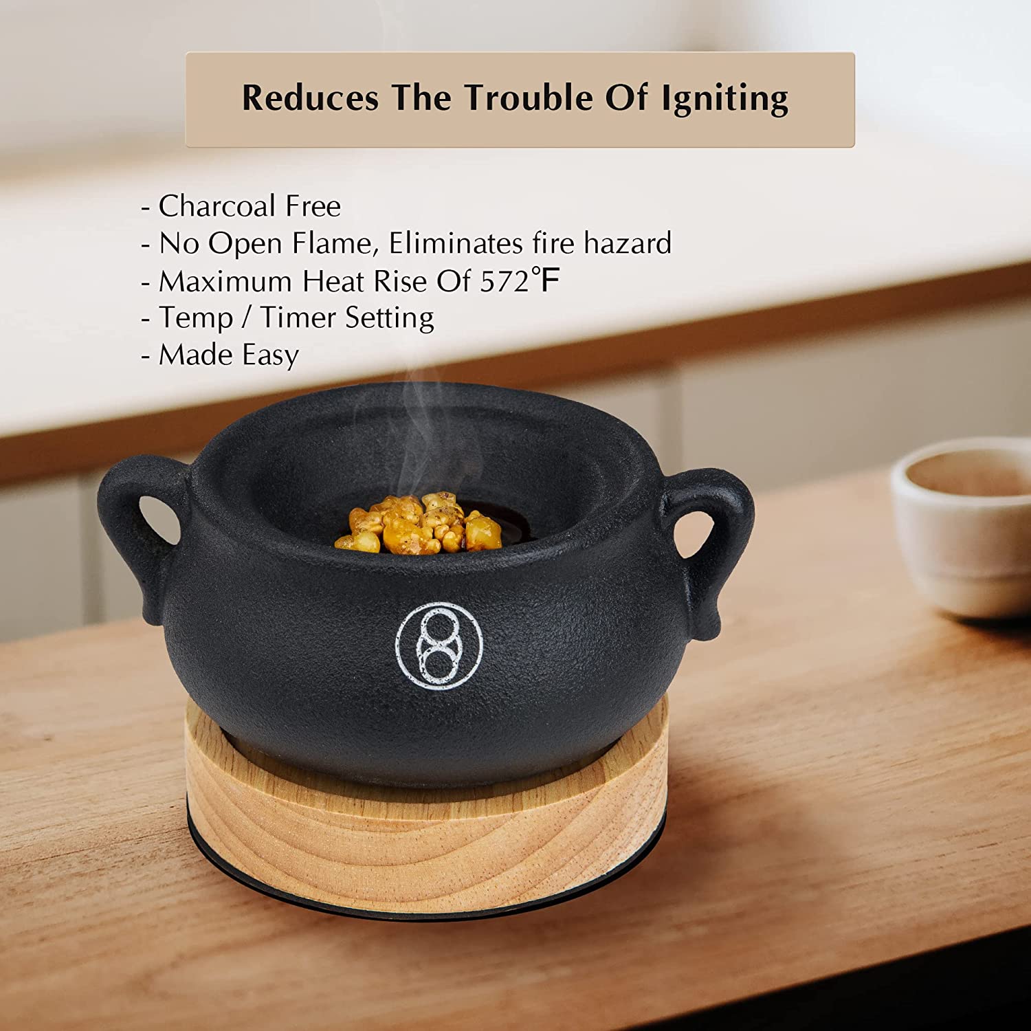 SunOverMoon Electric Incense Burner with Timer, Frankincense Resin Burner, Oud Bakhoor Burner, Charcoal Free Quick How - to, Made Easy, No Open Flame, Eliminate Fire Hazards, Safer - SunOverMoon